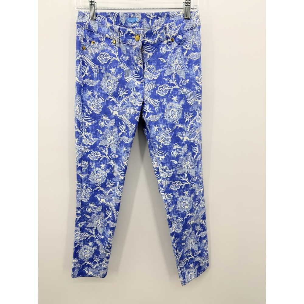 J. McLaughlin Lexi Stretch 4 Jeans Pants Blue Floral Peacock Print Coastal 28x26 - Picture 5 of 9
